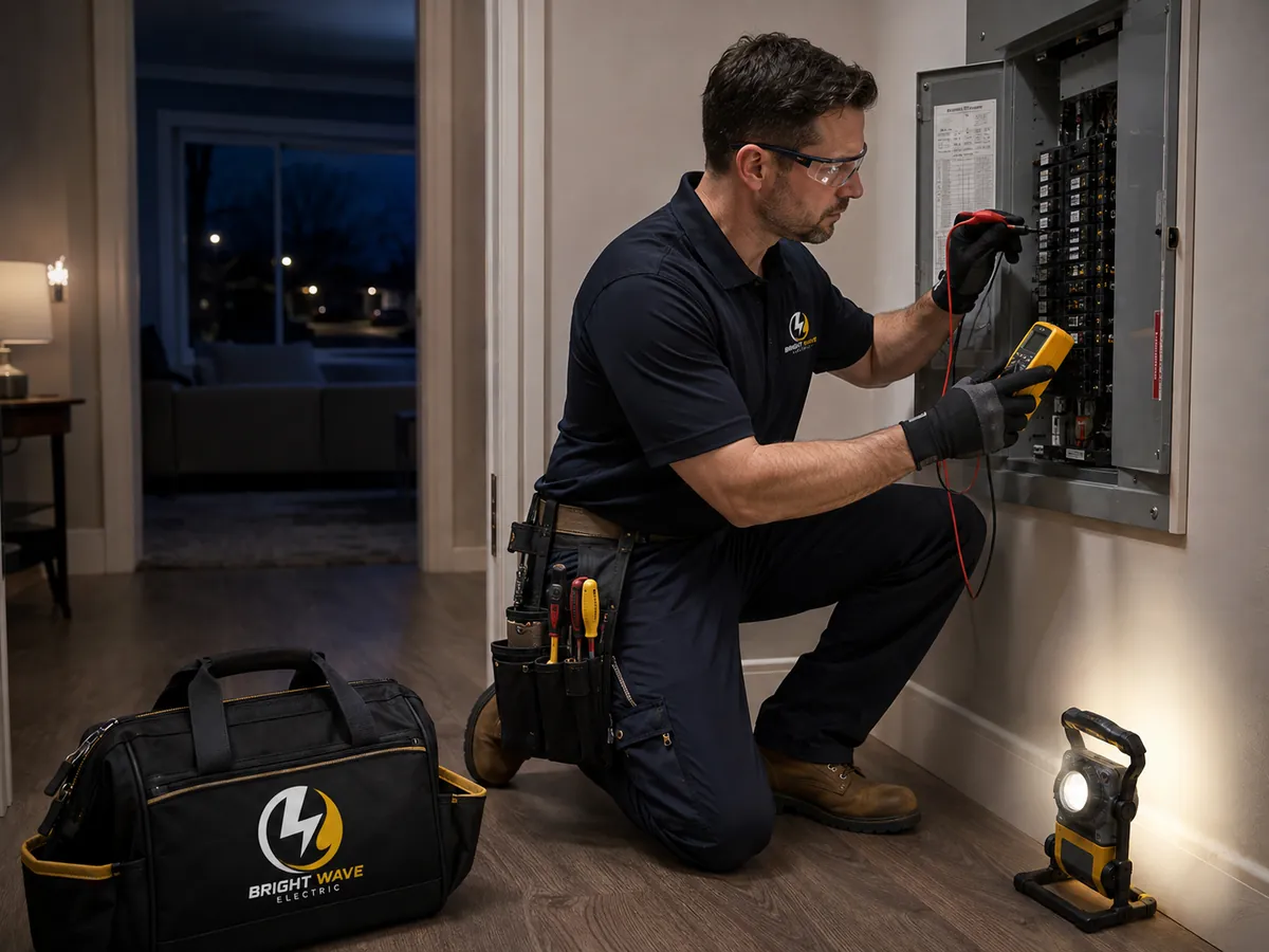 Bright Wave Electric emergency electrician responding at night in Henderson, NV