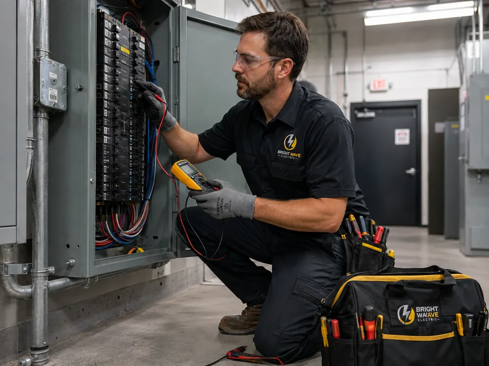 Bright Wave Electric electrician completing commercial electrical repair work in Henderson, NV