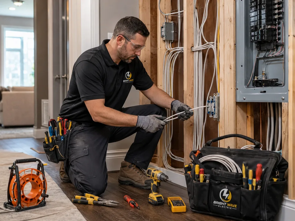 Bright Wave Electric electrician working on residential electrical wiring in Henderson, NV